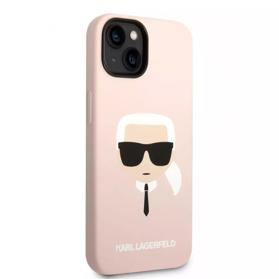 Купить Чехол Lagerfeld 3D Liquid silicone Karl's Head Hard (MagSafe) для iPhone 13/14, розовый в Сочи. Вид 4