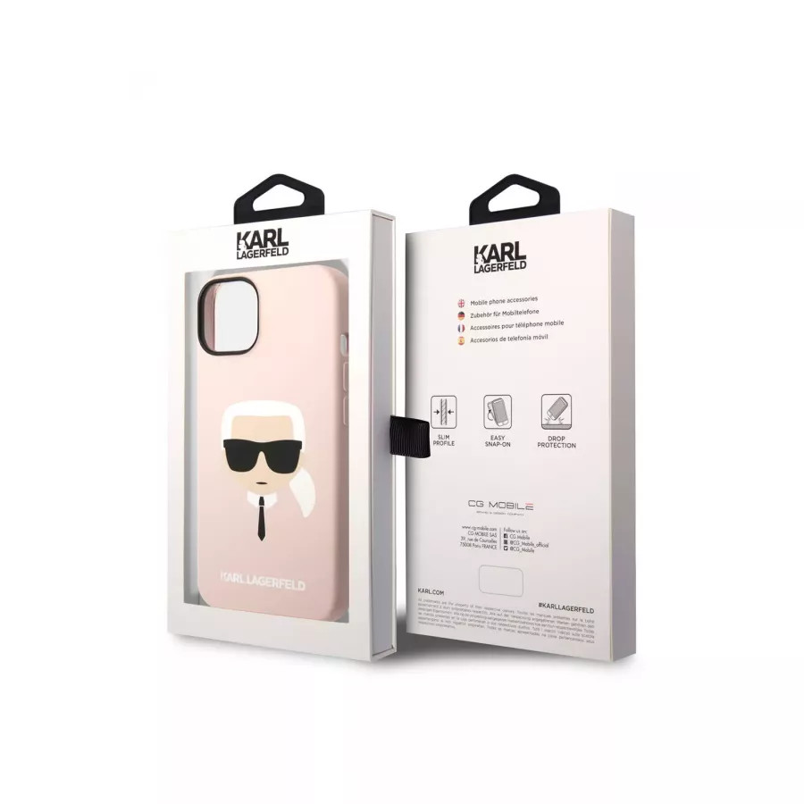 Купить Чехол Lagerfeld 3D Liquid silicone Karl's Head Hard (MagSafe) для iPhone 13/14, розовый в Сочи. Вид 5