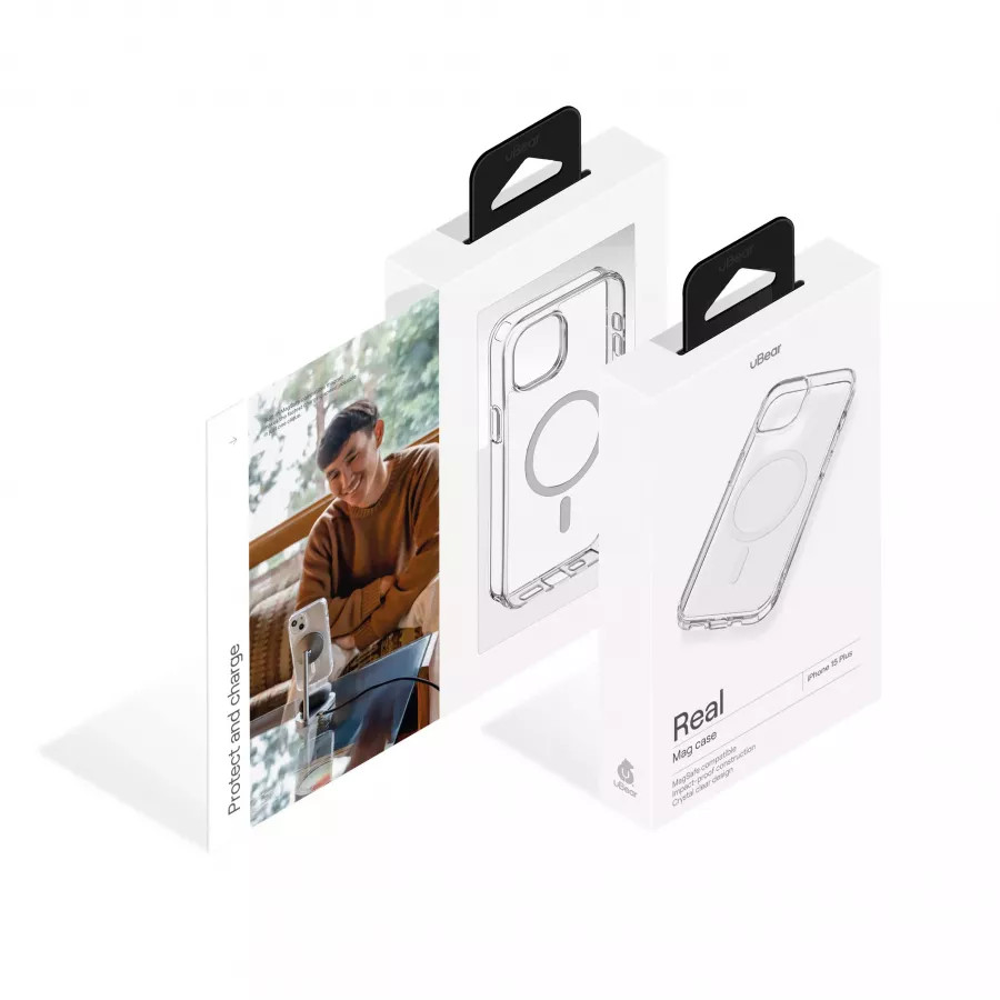 Купить Чехол uBear Real Mag Case для iPhone 15 Plus, усиленный, текстурир.,прозрачный в Сочи. Вид 5