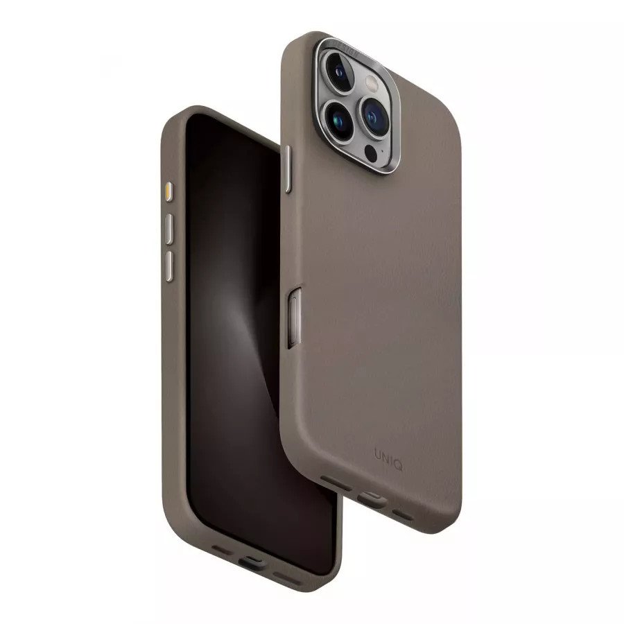 Купить Чехол кожаный Uniq Lyden (MagSafe) для iPhone 16 Pro Max, серый в Сочи. Вид 3
