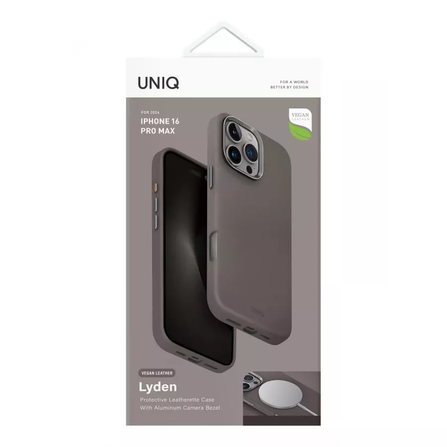 Купить Чехол кожаный Uniq Lyden (MagSafe) для iPhone 16 Pro Max, серый в Сочи. Вид 6