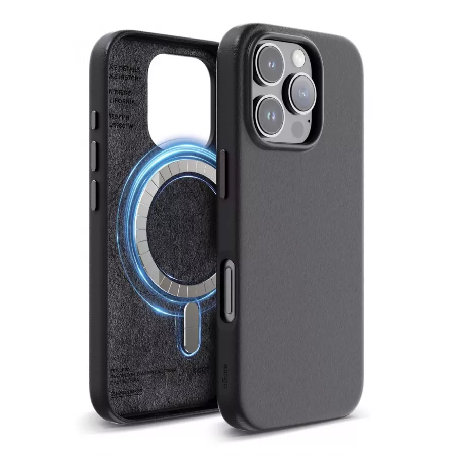 Купить Чехол силиконовый Elago PU Leather (MagSafe) для iPhone 16 Pro, черный в Сочи. Вид 1