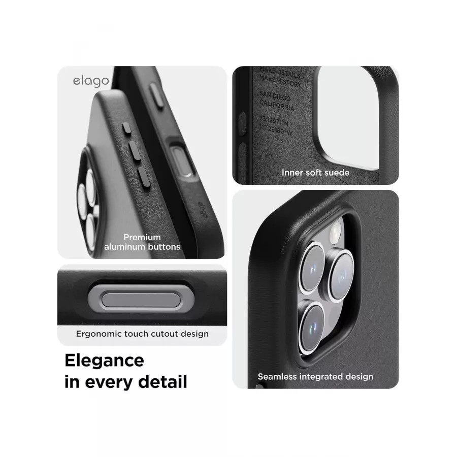 Купить Чехол силиконовый Elago PU Leather (MagSafe) для iPhone 16 Pro, черный в Сочи. Вид 4