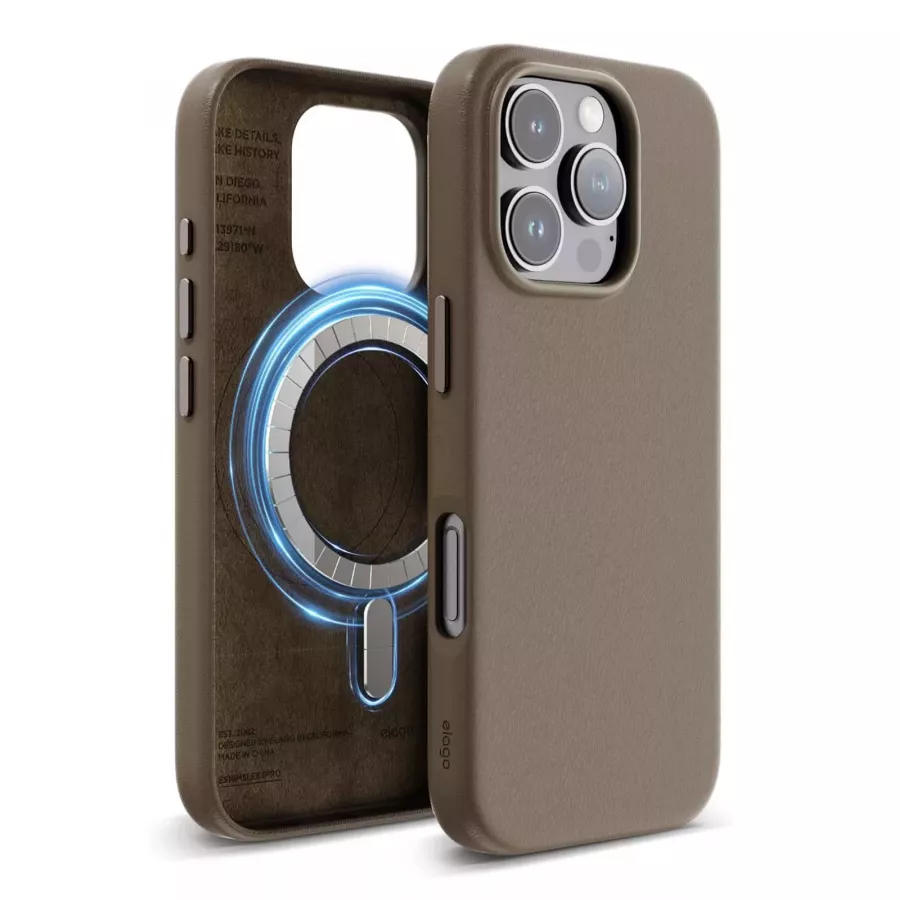 Купить Чехол силиконовый Elago PU Leather (MagSafe) для iPhone 16 Pro, коричневый в Сочи. Вид 1