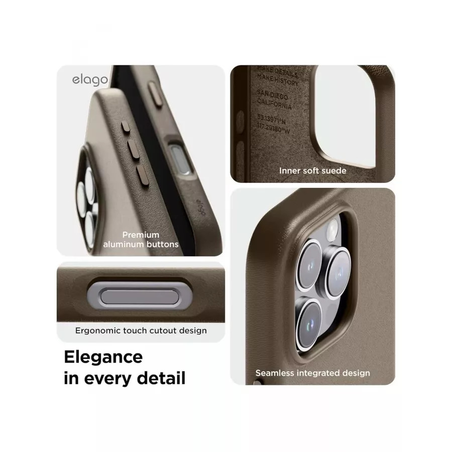 Купить Чехол силиконовый Elago PU Leather (MagSafe) для iPhone 16 Pro, коричневый в Сочи. Вид 2