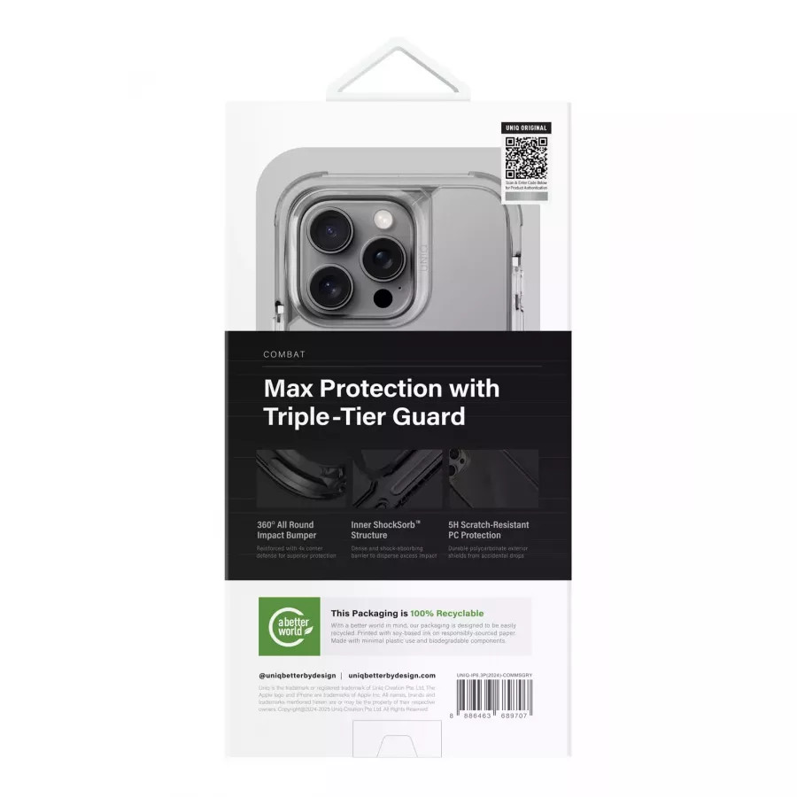 Купить Чехол силиконовый Uniq Combat (MagSafe) для iPhone 16 Pro, stone grey в Сочи. Вид 5