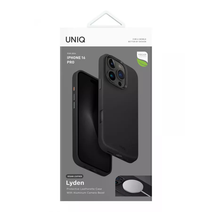 Купить Чехол кожаный Uniq Lyden (MagSafe) для iPhone 16 Pro, черный в Сочи. Вид 6