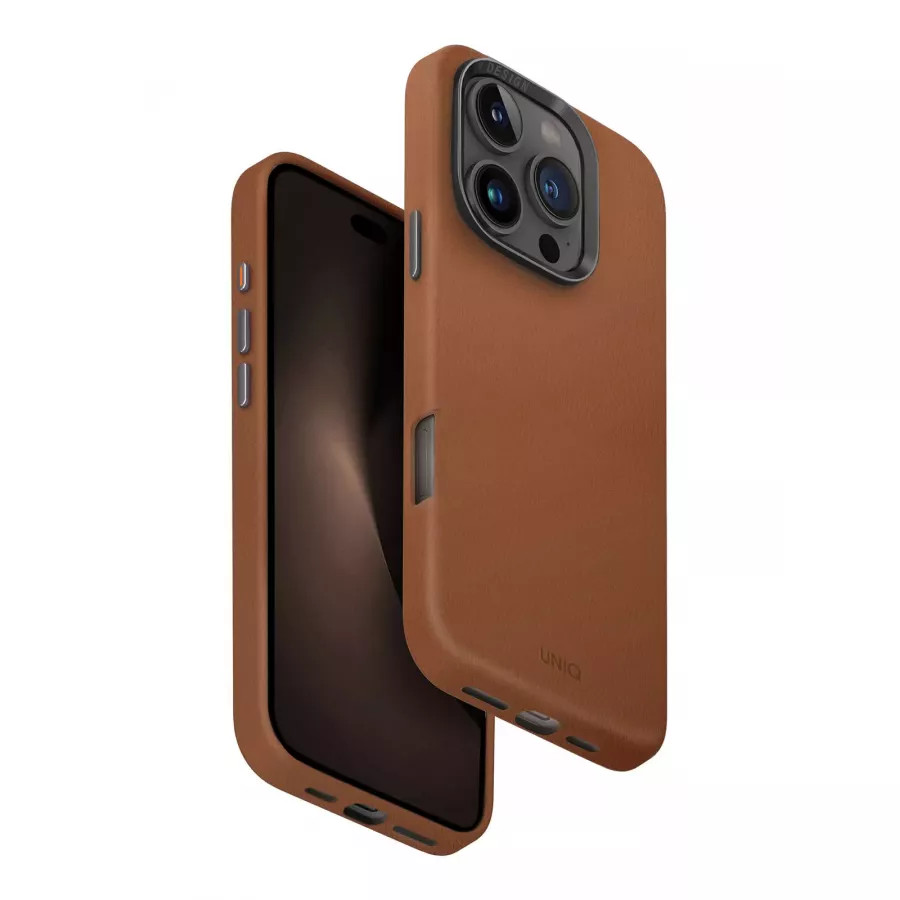 Купить Чехол кожаный Uniq Lyden (MagSafe) для iPhone 16 Pro, caramel в Сочи. Вид 3
