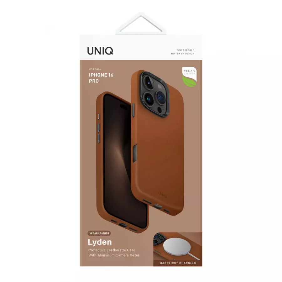 Купить Чехол кожаный Uniq Lyden (MagSafe) для iPhone 16 Pro, caramel в Сочи. Вид 6