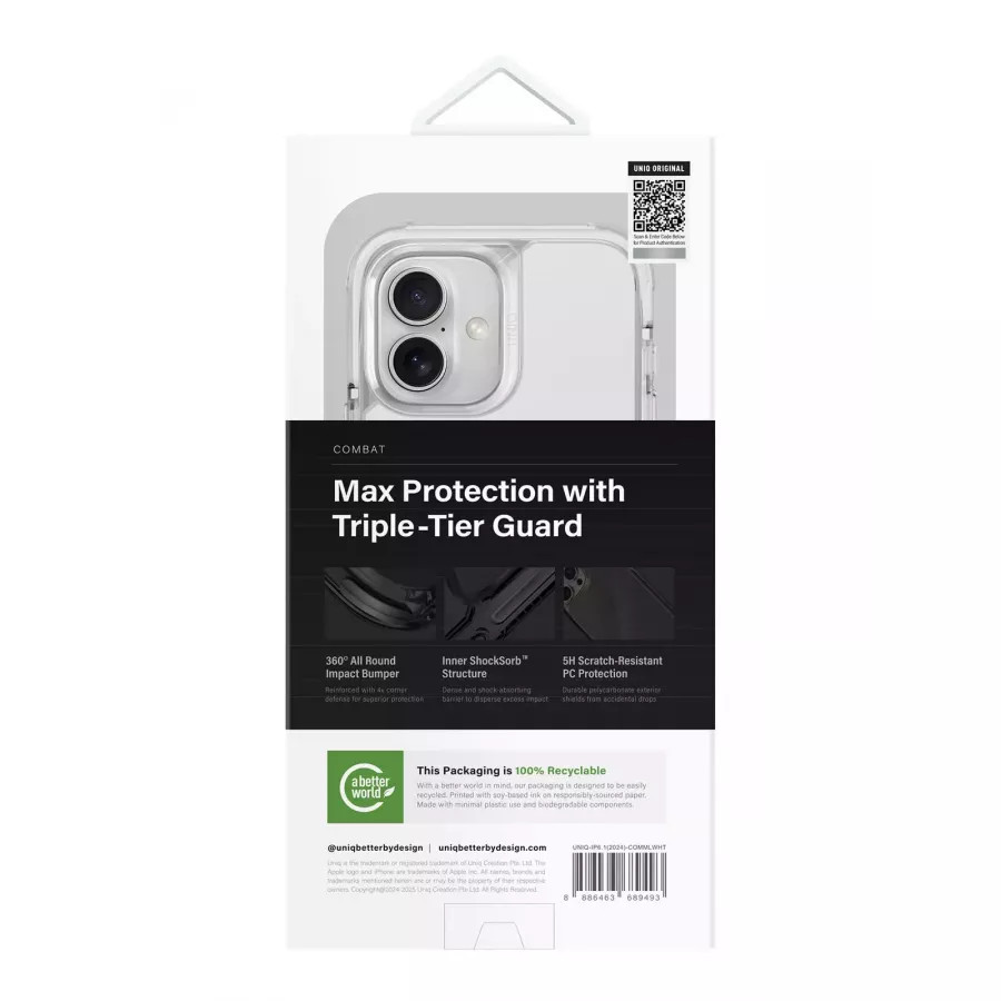 Купить Чехол силиконовый Uniq Combat (MagSafe) для iPhone 16, Lume-White в Сочи. Вид 5