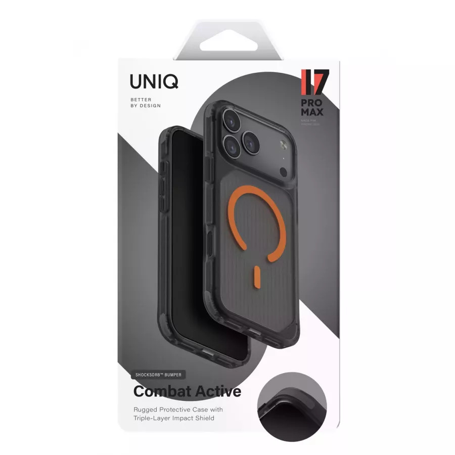 Купить Чехол силиконовый Uniq Combat Active (MagSafe) для iPhone 17 Pro Max, frost smoke/orange в Сочи. Вид 6