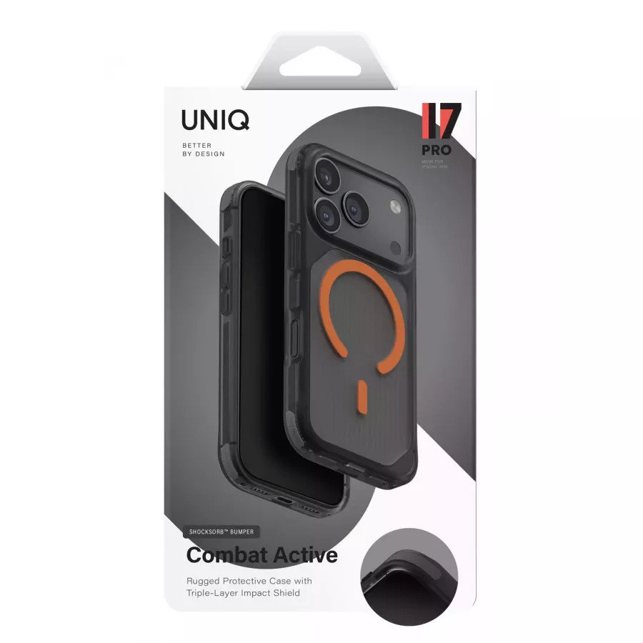 Купить Чехол силиконовый Uniq Combat Active (MagSafe) для iPhone 17 Pro, frost smoke/orange в Сочи. Вид 6