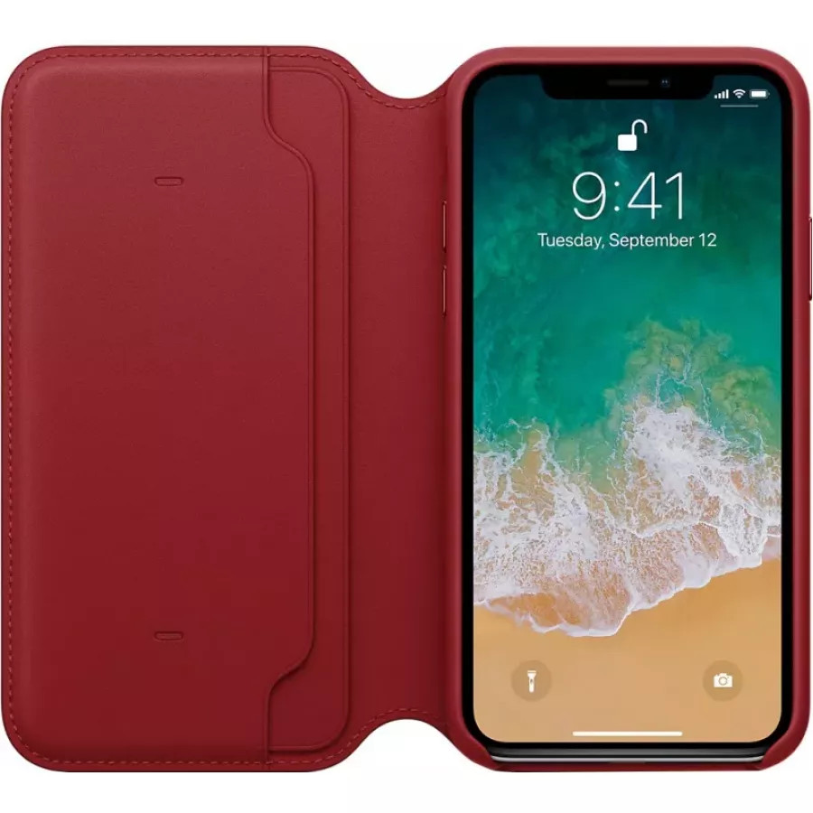 Купить Кожаный чехол Apple Leather Folio для iPhone X - Красный (PRODUCT RED) в Сочи. Вид 2