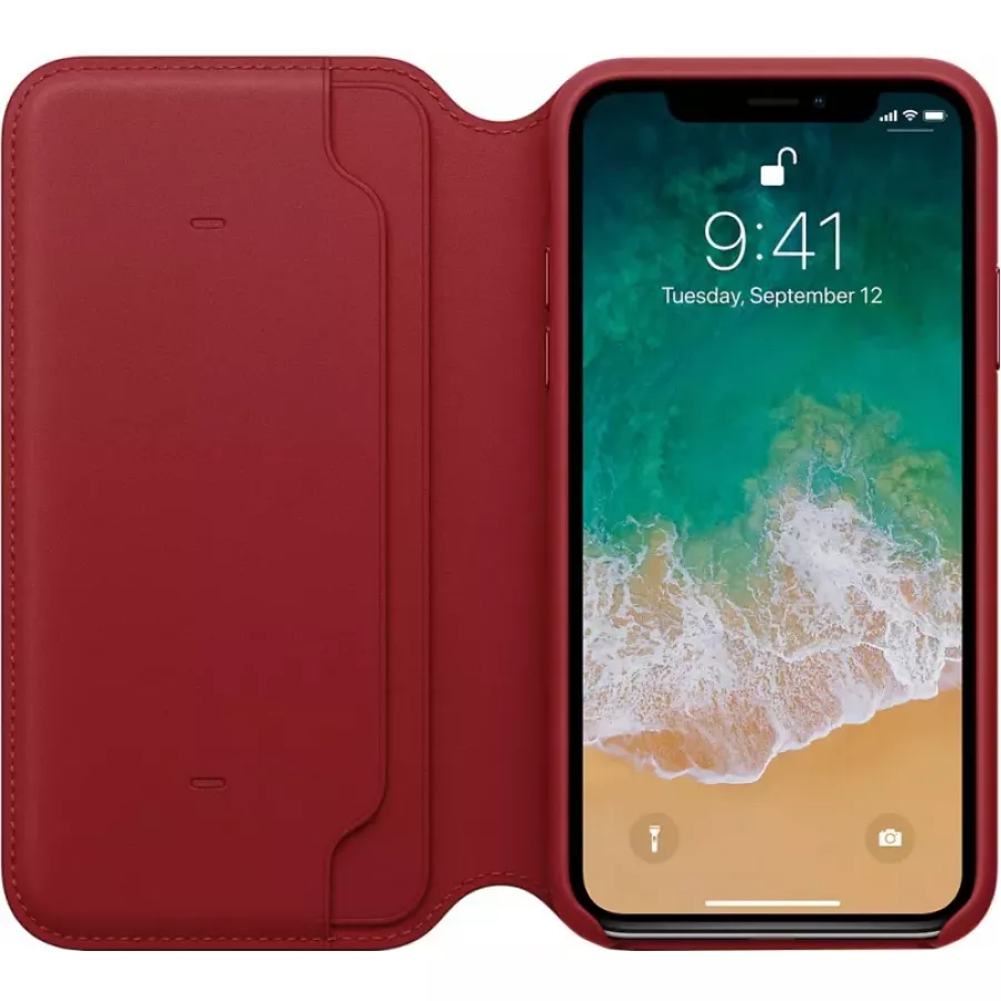 Кожаный чехол Apple Leather Folio для iPhone X - Красный (PRODUCT RED). Вид 2