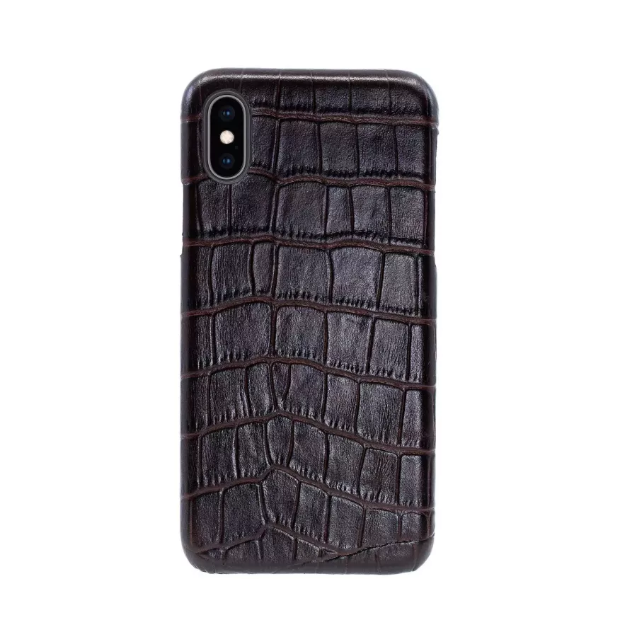 Купить Чехол Croco Leather Case для iPhone X/XS - Темно-коричневый (Dark Brown) в Сочи. Вид 1