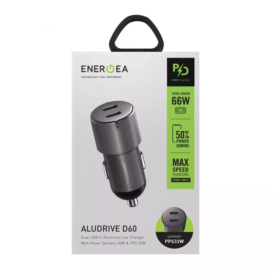 Купить Автомобильное зарядное устройство EnergEA Aludrive D60, 2USB-C PD/PPS (total 66W) Aluminium Gunmet в Сочи. Вид 5