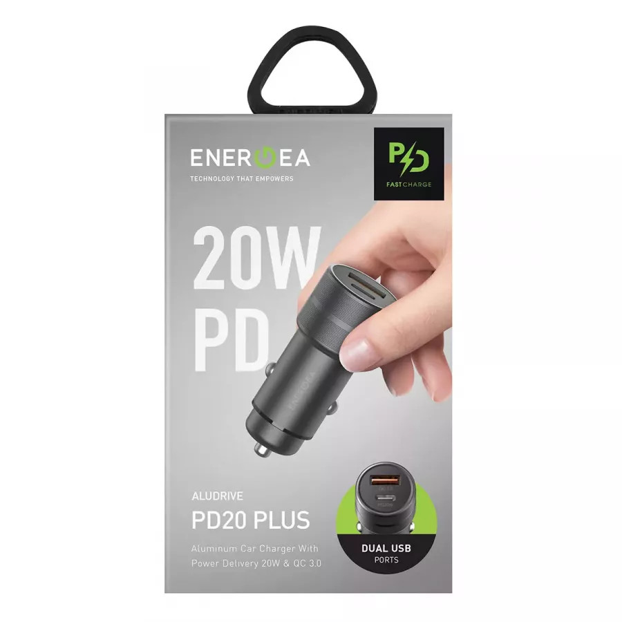 Купить Автомобильное зарядное устройство EnergEA Alu drive PD20+, USB-C PD20 +USB-A QC3.0 (total 38W), Aluminium, темно-серый в Сочи. Вид 6