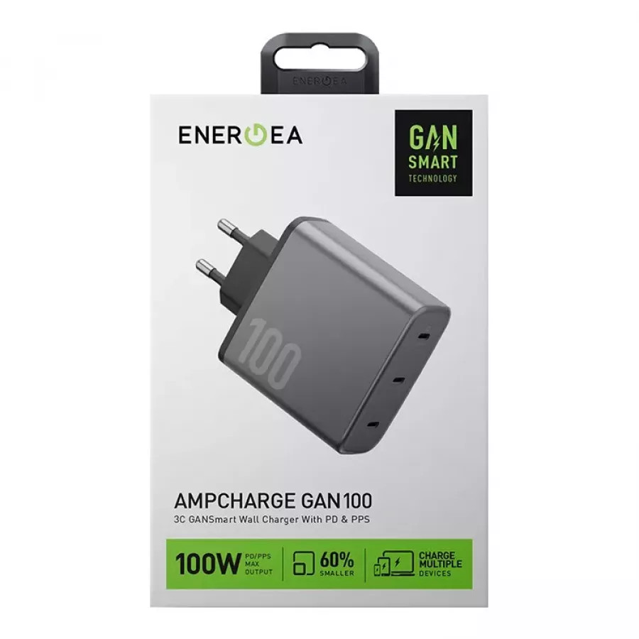 Купить Зарядное устройство EnergEA Ampcharge Gan100, 3USB-C, PD/PPS, 100W, черный в Сочи. Вид 6
