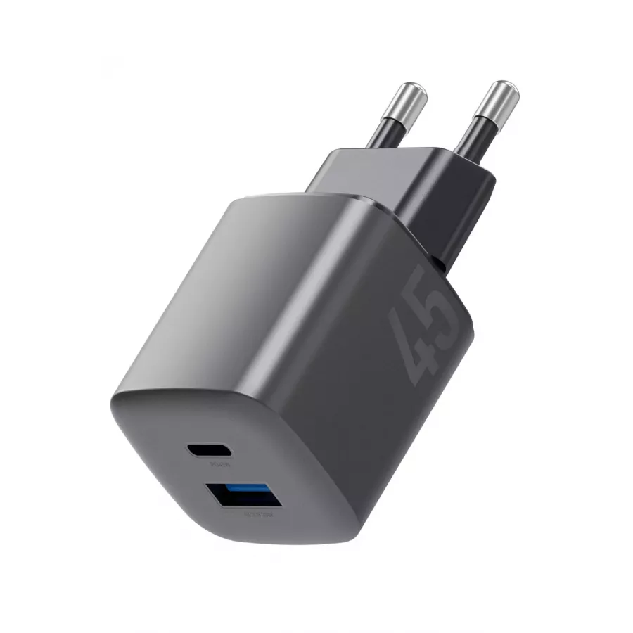 Купить Зарядное устройство EnergEA Ampcharge mini GaN45, USB-C PD45 + USB-A QC30 total 45W, Gunmetal в Сочи. Вид 1
