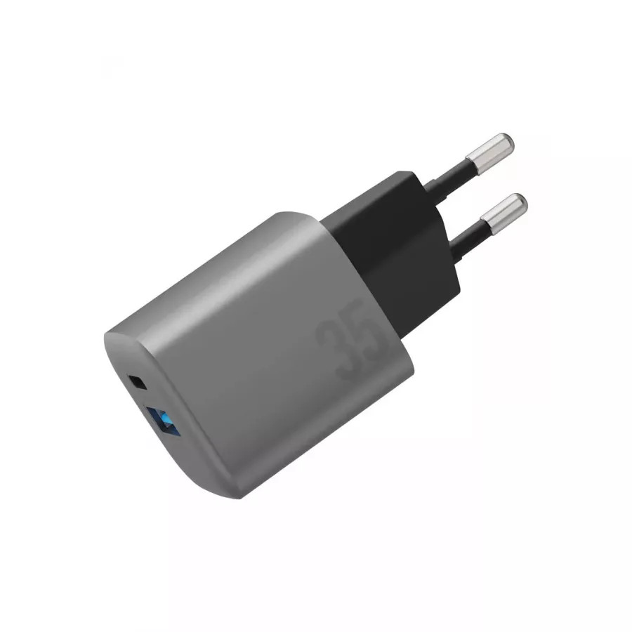 Купить Зарядное устройство EnergEA Ampcharge GaN35, USB-C PD35 + USB-A QC30 total 35W, Gunmetal в Сочи. Вид 2