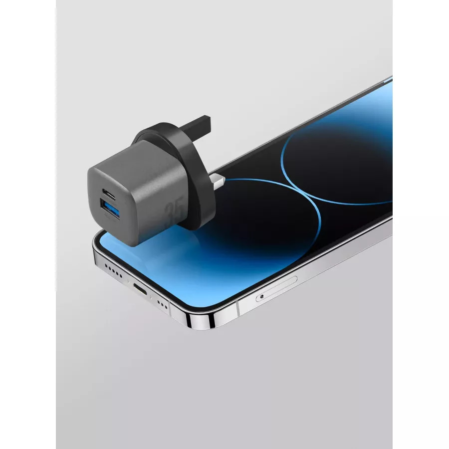 Купить Зарядное устройство EnergEA Ampcharge GaN35, USB-C PD35 + USB-A QC30 total 35W, Gunmetal в Сочи. Вид 6