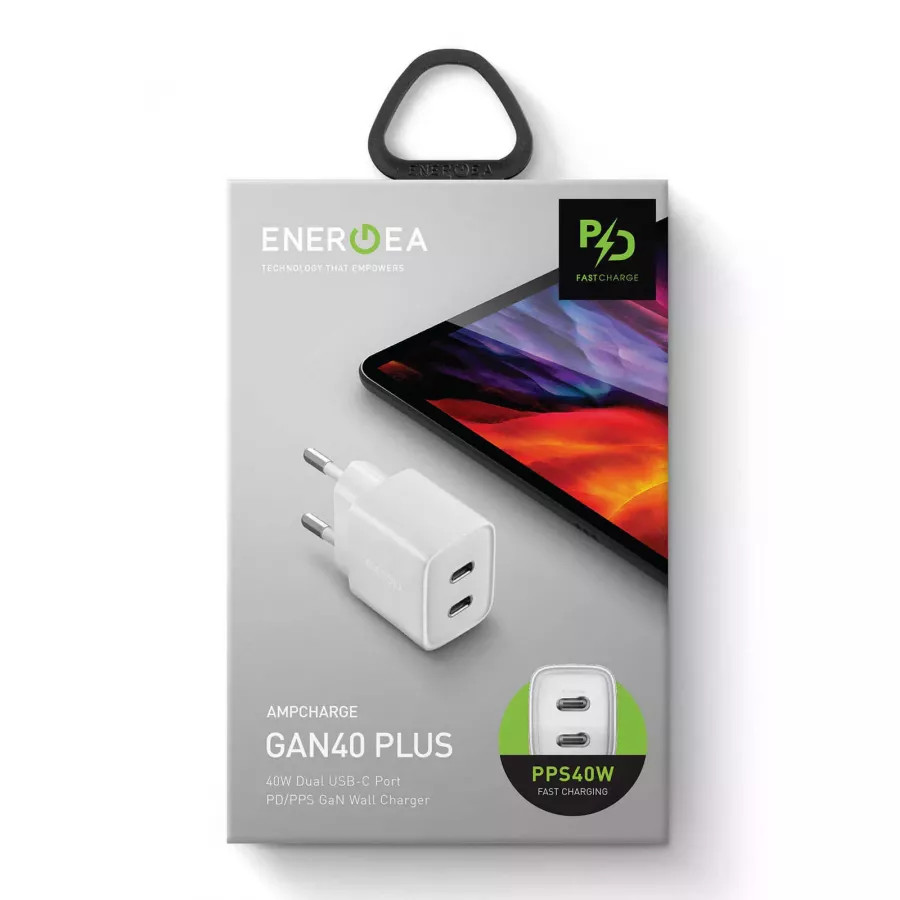Купить Зарядное устройство EnergEA Ampcharge Gan40 Plus, 2USB-C PD/PPS 40W, белый в Сочи. Вид 6