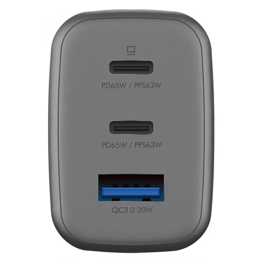 Купить Зарядное устройство EnergEA Ampcharge GaN65, 2USB-C + USB-A PD/PPS/QC30 total 65W, серый в Сочи. Вид 3