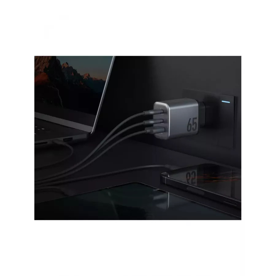Купить Зарядное устройство EnergEA Ampcharge GaN65, 2USB-C + USB-A PD/PPS/QC30 total 65W, серый в Сочи. Вид 6