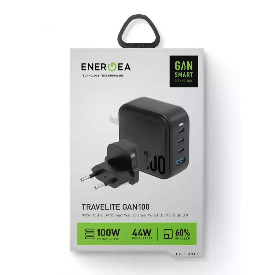 Купить Зарядное устройство EnergEA Travelite Gan100, 3USB-C, 1USB-A, PD/PPS/QC3.0, 100W, черный в Сочи. Вид 6