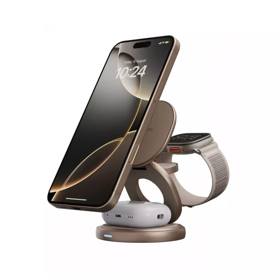 Купить Беспроводное зарядное устройство EnergEA Bazic GoMag GYRE 3-in-1 magnetic foldable 360 rotating 15W Gold в Сочи. Вид 1