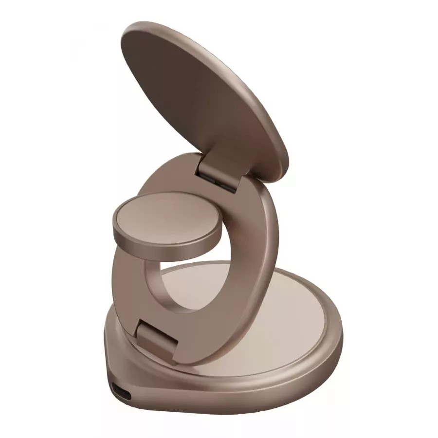 Купить Беспроводное зарядное устройство EnergEA Bazic GoMag GYRE 3-in-1 magnetic foldable 360 rotating 15W Gold в Сочи. Вид 2