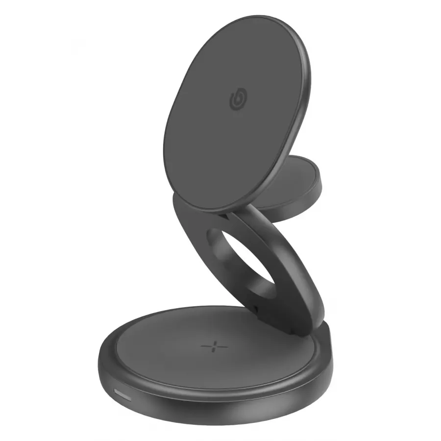 Купить Беспроводное зарядное устройство EnergEA Bazic GoMag GYRE 3-in-1 magnetic foldable 360 rotating 15W Gunmetal в Сочи. Вид 1