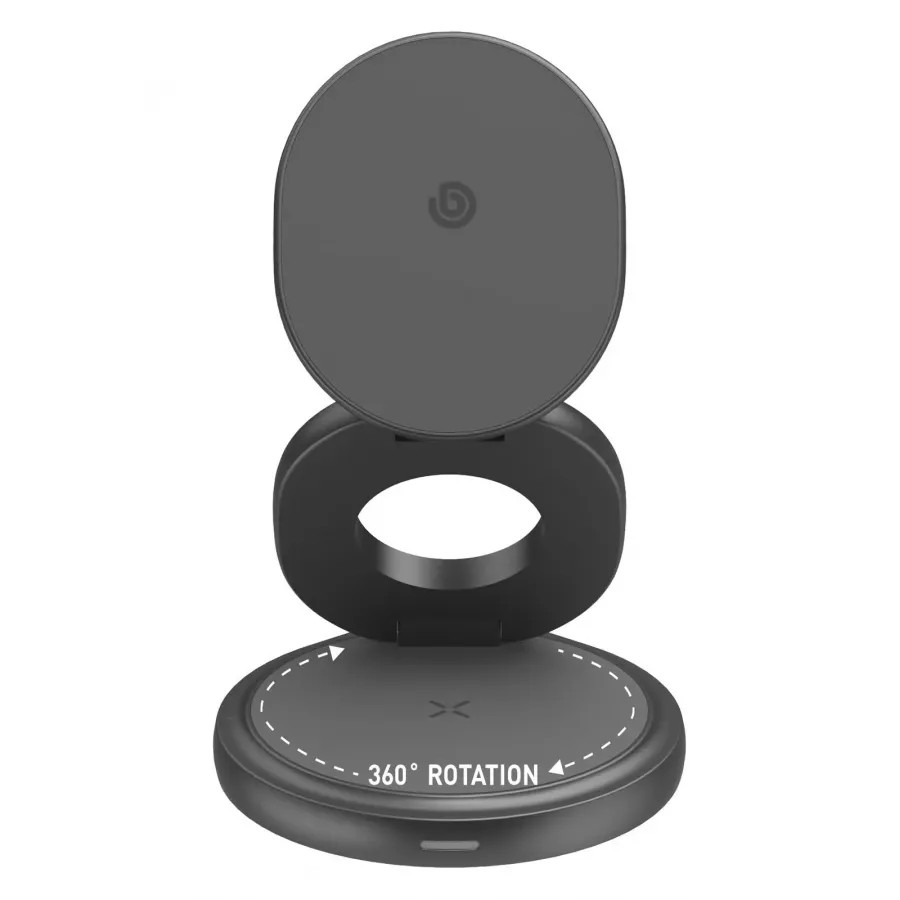 Купить Беспроводное зарядное устройство EnergEA Bazic GoMag GYRE 3-in-1 magnetic foldable 360 rotating 15W Gunmetal в Сочи. Вид 3