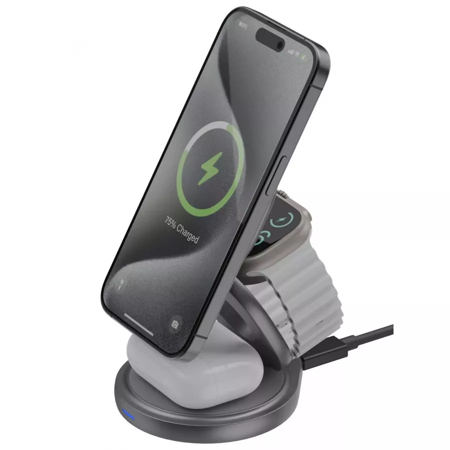 Купить Беспроводное зарядное устройство EnergEA Bazic GoMag GYRE 3-in-1 magnetic foldable 360 rotating 15W Gunmetal в Сочи. Вид 5