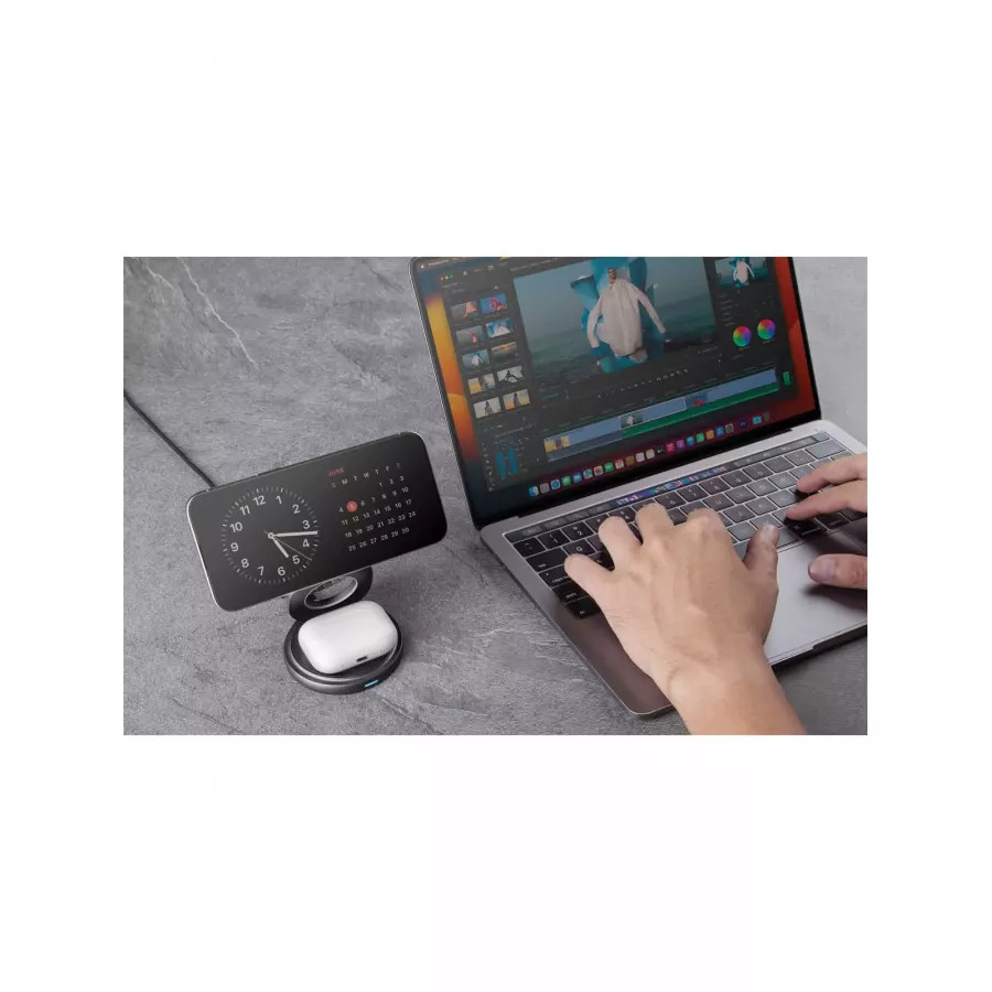 Купить Беспроводное зарядное устройство EnergEA Bazic GoMag GYRE 3-in-1 magnetic foldable 360 rotating 15W Gunmetal в Сочи. Вид 6
