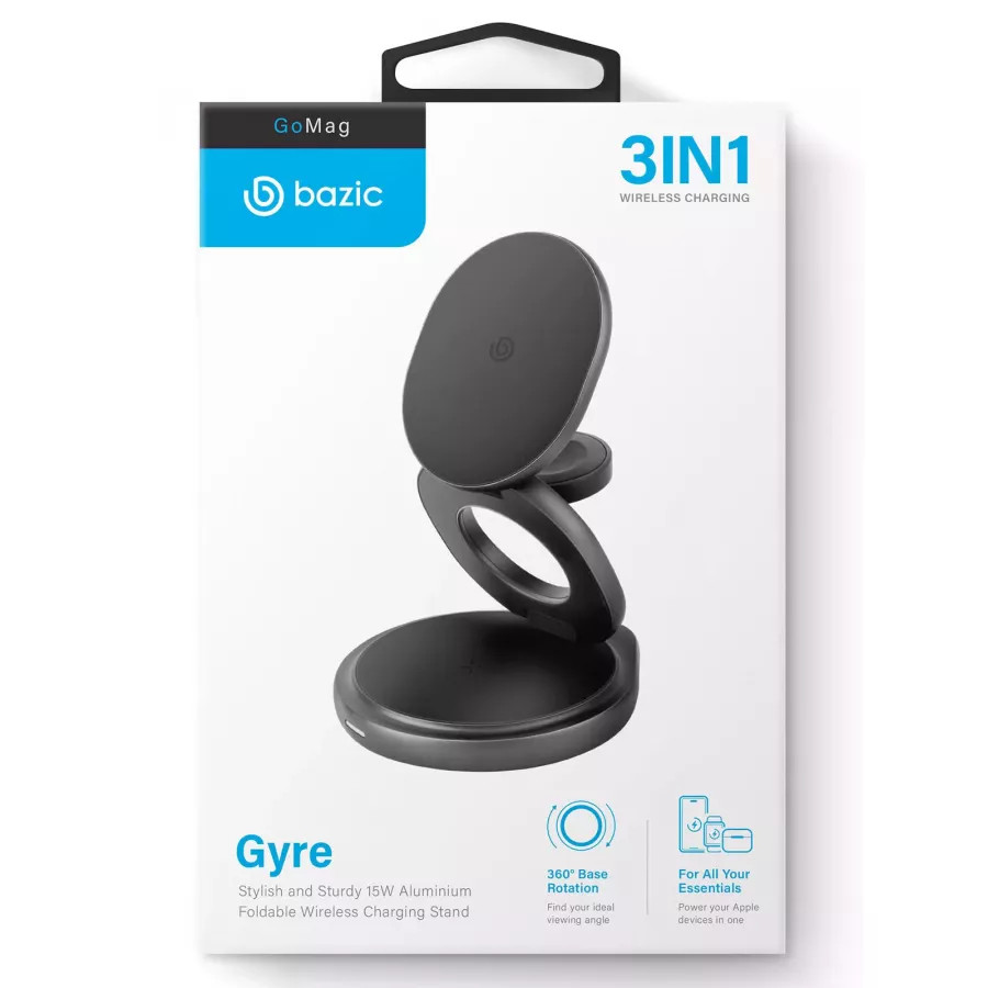 Купить Беспроводное зарядное устройство EnergEA Bazic GoMag GYRE 3-in-1 magnetic foldable 360 rotating 15W Gunmetal в Сочи. Вид 7