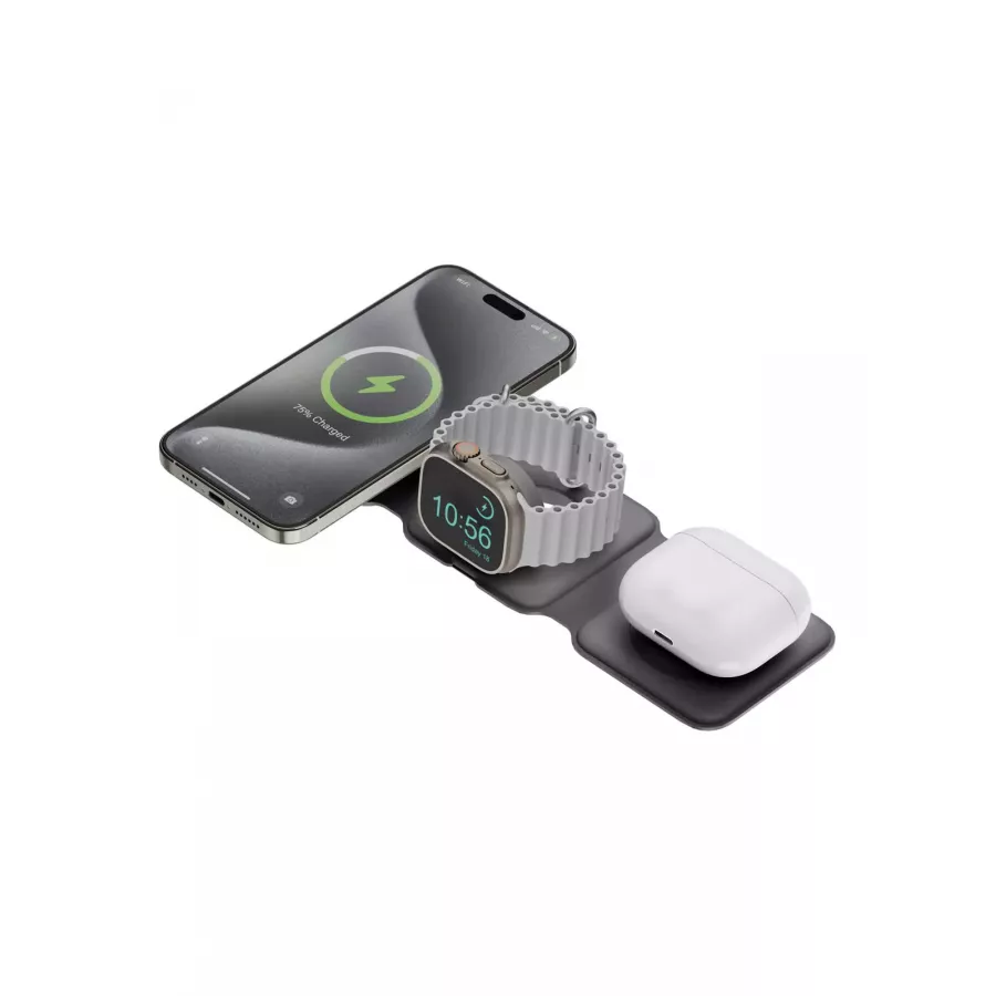 Купить Беспроводное зарядное устройство EnergEA Bazic GoMag Trio PLUS magnetic wireless foldable 15W, серый в Сочи. Вид 1