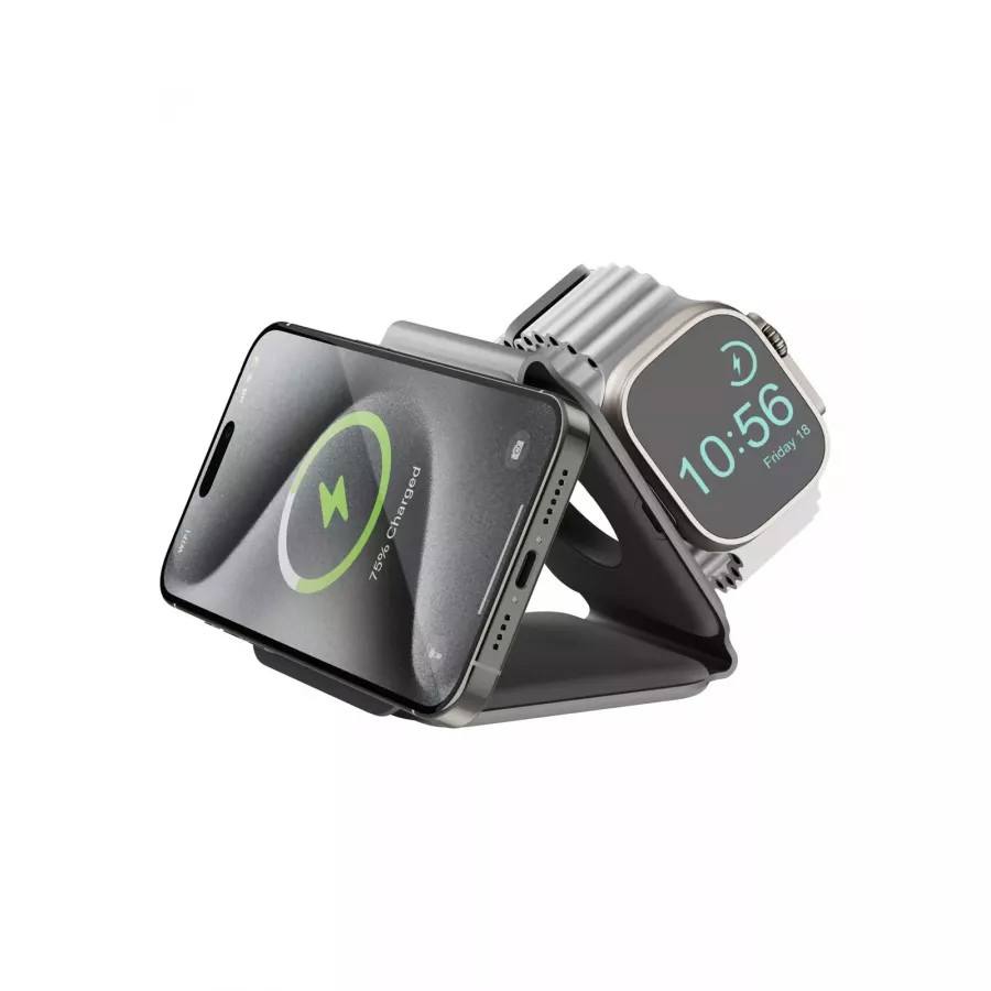 Купить Беспроводное зарядное устройство EnergEA Bazic GoMag Trio PLUS magnetic wireless foldable 15W, серый в Сочи. Вид 2
