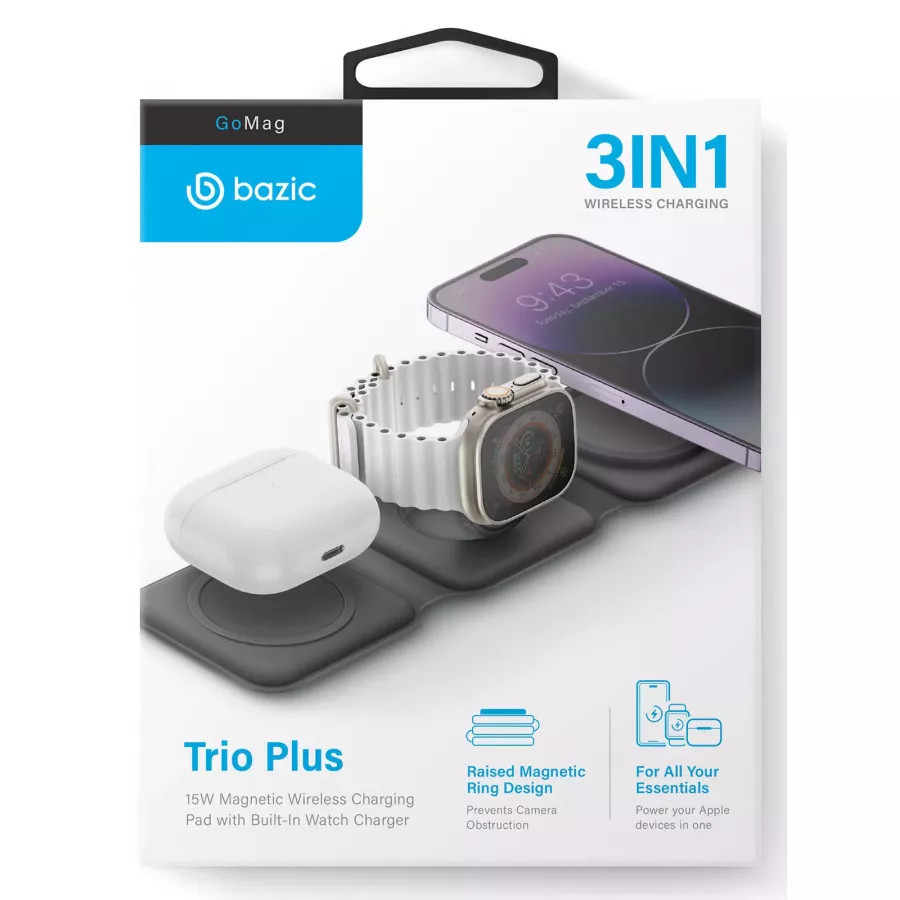 Купить Беспроводное зарядное устройство EnergEA Bazic GoMag Trio PLUS magnetic wireless foldable 15W, серый в Сочи. Вид 6