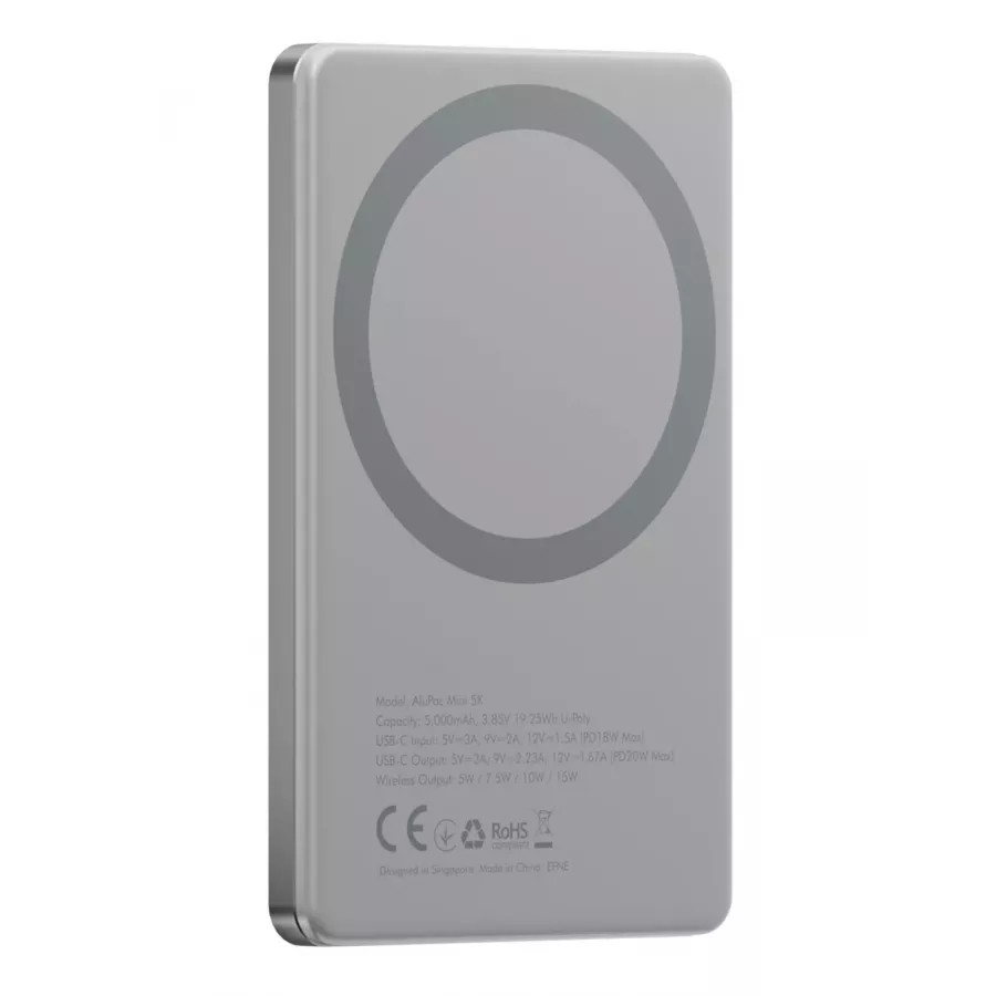 Купить Внешний аккумулятор EnergEA AluPack mini 5K, 5000W Magnetic wireless 15W USB-C 20W, натуральный в Сочи. Вид 4