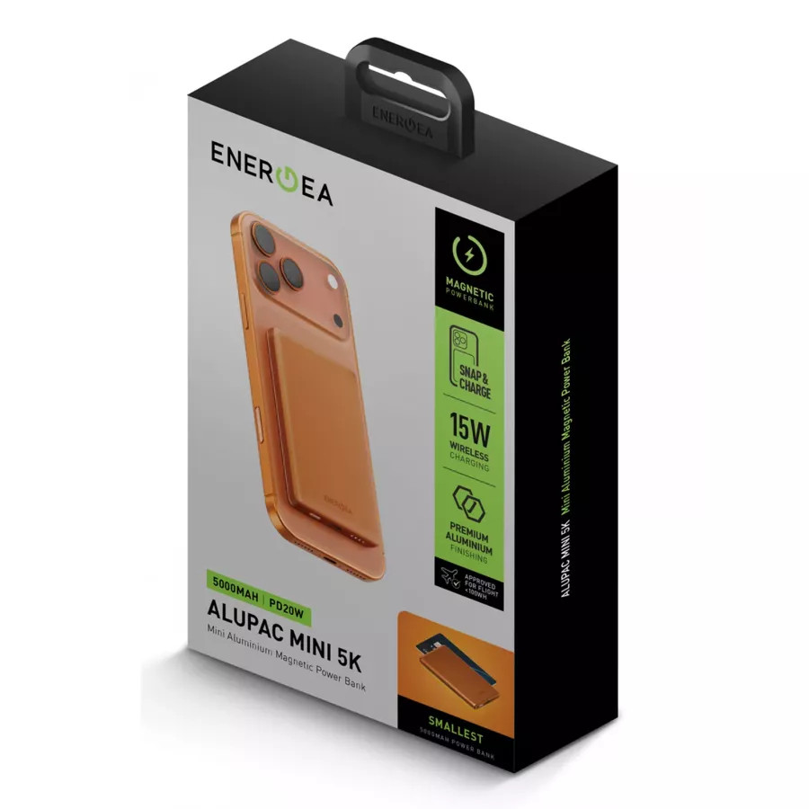 Купить Внешний аккумулятор EnergEA AluPack mini 5K, 5000W Magnetic wireless 15W USB-C 20W, оранжевый в Сочи. Вид 6