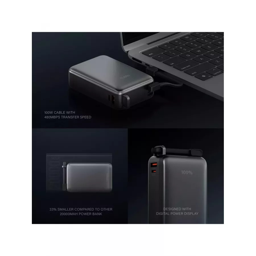 Купить Внешний аккумулятор EnergEA Compac 67 Ultra 20000мА/ч, 2USB-C+A, PD67W, cable, display, серый в Сочи. Вид 7