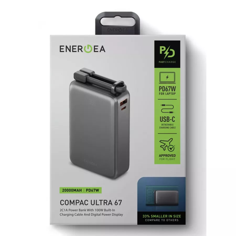 Купить Внешний аккумулятор EnergEA Compac 67 Ultra 20000мА/ч, 2USB-C+A, PD67W, cable, display, серый в Сочи. Вид 8