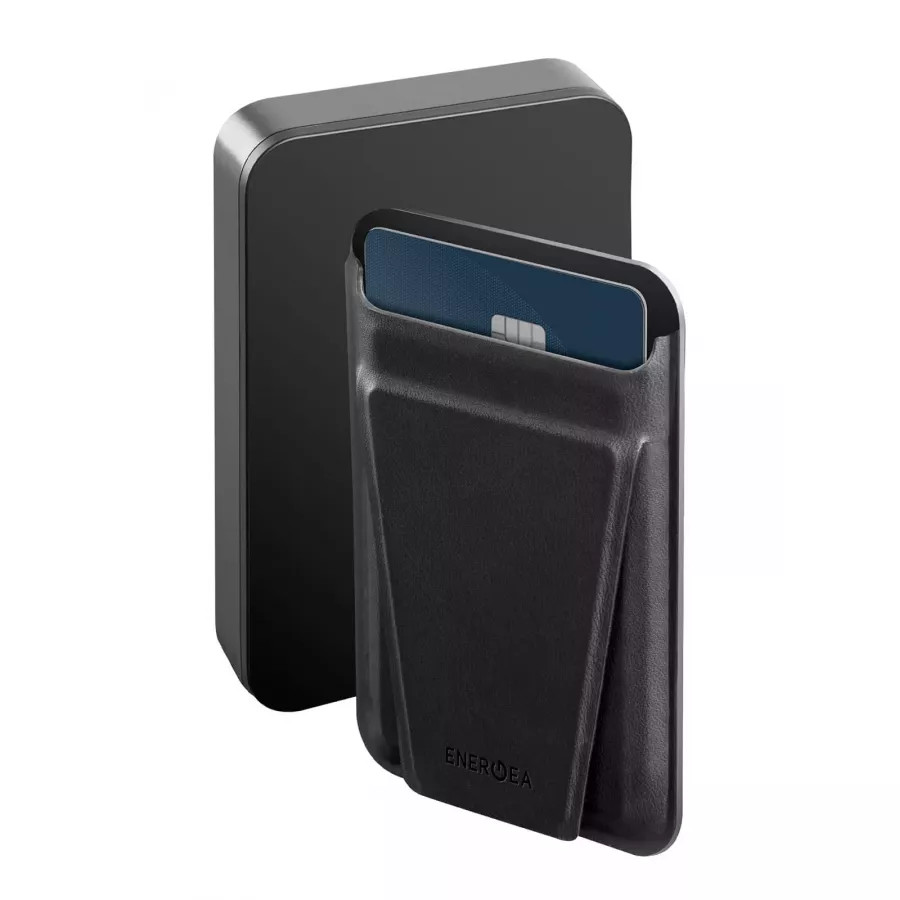 Купить Внешний аккумулятор EnergEA MagWallet CARD, 10000мА/ч MagSafe 15W USB-C 20W with card slot and stand, Gun/Black в Сочи. Вид 3