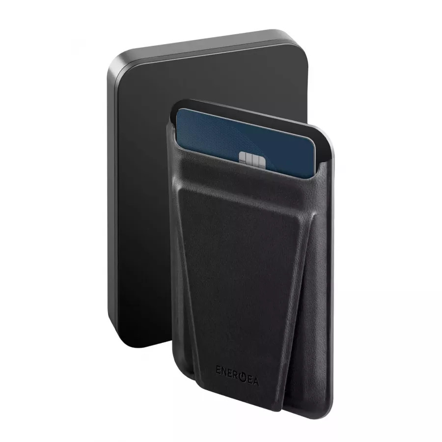 Купить Внешний аккумулятор EnergEA MagWallet CARD, 5000мА/ч MagSafe 15W USB-C 20W with card slot and stand, Gun/Black в Сочи. Вид 3