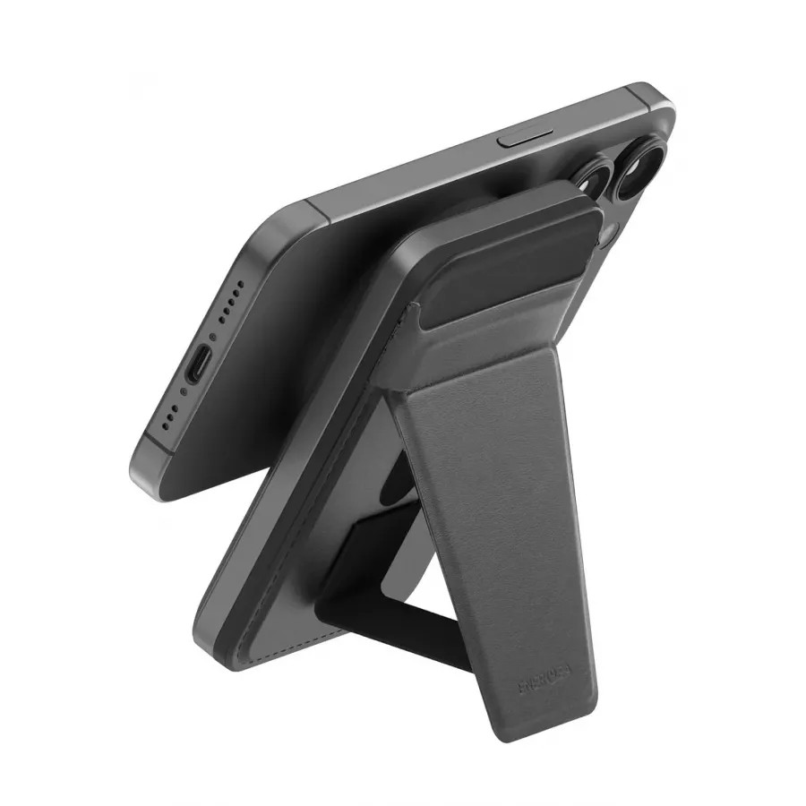 Купить Внешний аккумулятор EnergEA MagWallet CARD, 5000мА/ч MagSafe 15W USB-C 20W with card slot and stand, Gun/Black в Сочи. Вид 4