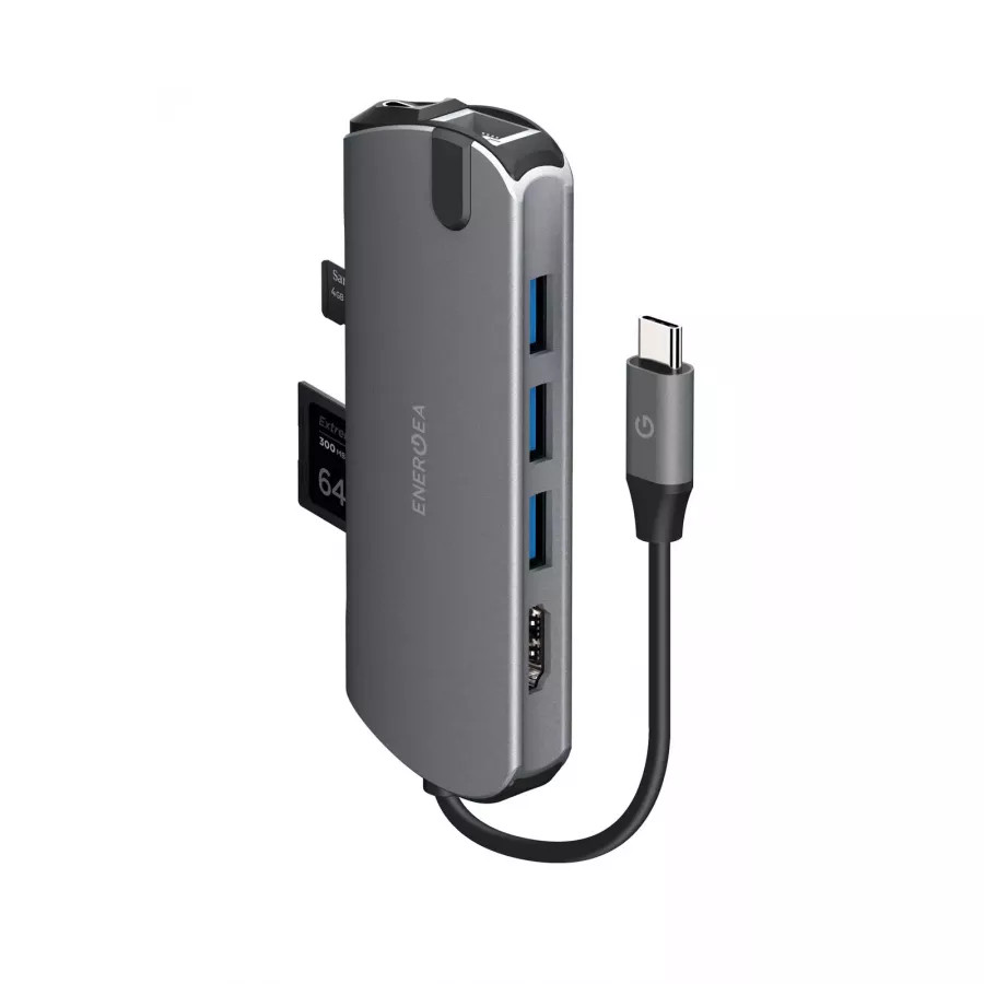Купить Адаптер USB-C Energea AluHUB HD PRO 8-in-1 Superspeed Aluminium USB-C 3.1, серый в Сочи. Вид 2