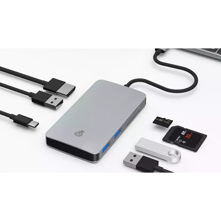 Купить Адаптер USB-C uBear hub Link 7 in 1: 1HDMI, 3USB 3.0, 1MicroSDX, 1SD-MMC, серебристый в Сочи. Вид 3