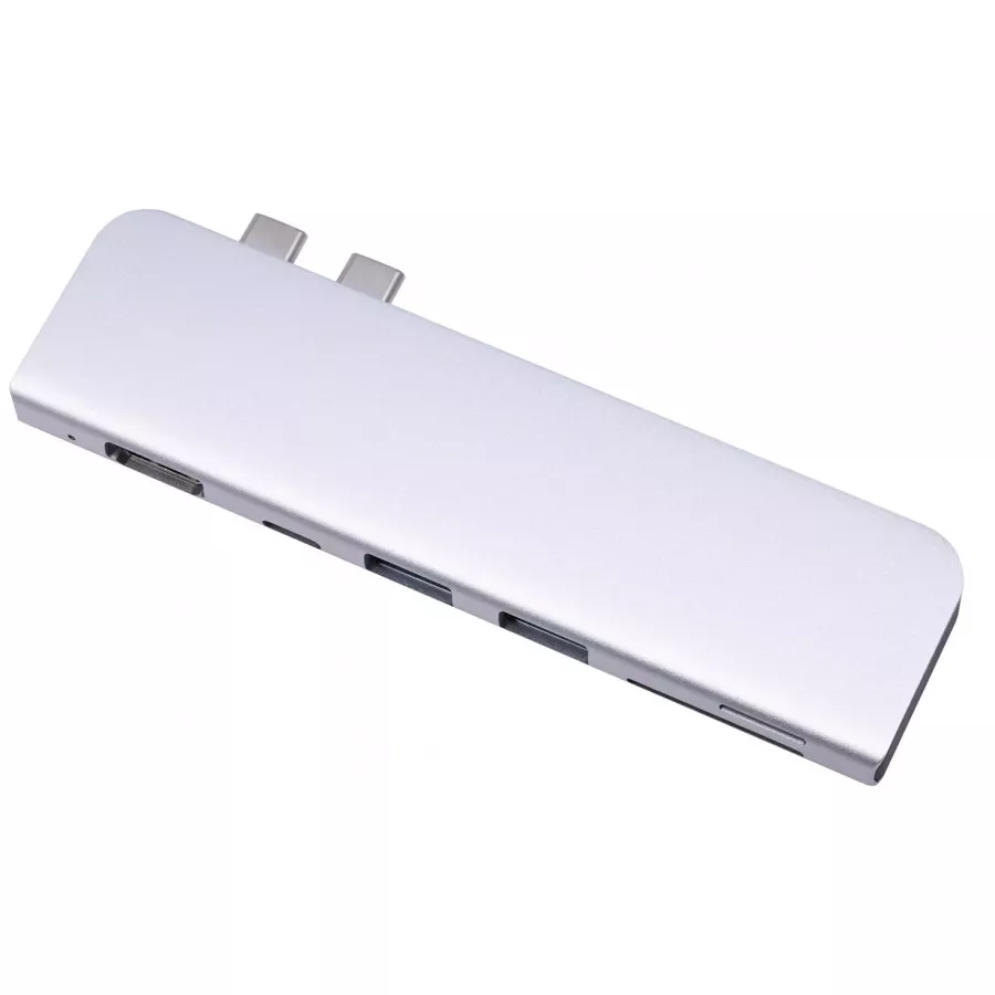 Адаптер USB-C Hub 2USB 3.0, HDMI, 1USB-C PD, SD, TF для MacBook, Серебристый. Вид 2