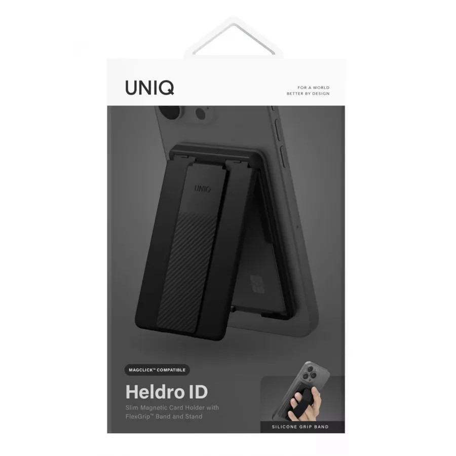 Купить Магнитный бумажник Uniq Heldro ID Magnetic cardholder with Grip-Band and Stand, Black в Сочи. Вид 4
